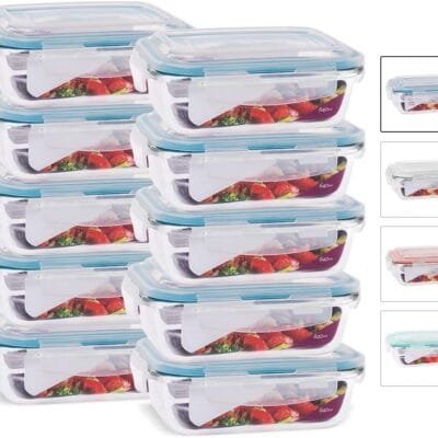 KIT 10 Potes de Vidro Retangular com Tampa Hermética 640ml Cor:Azul (QH)