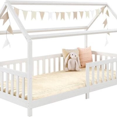 IDIMEX Cama Montessoriana Madeira Maciça Casa com Estrado Nina (Branco)