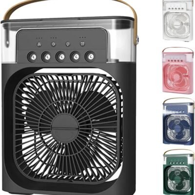 Ventilador Portátil 3 Em 1 Mini Ar Condicionado Umidificador E Climatizador Com LED Tanque De Água De 600ml 3 Velocidades De Vento E Pulverizador de 5 Furos 4 Cores Disponíveis (PRETO)