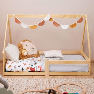 IDIMEX Mini Cama Infantil Montessoriana Casinha de madeira com estrado Wilma Natural