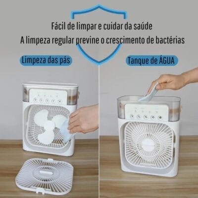 Ventilador Portátil de Mesa C/3 Velocidades Mini Ar Condicionado Umidificador Climatizador Água e Gelo Led RGB (Branco)