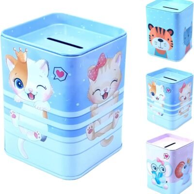 Cofre infantil, Cofrinho Infantil em Metal DT1567G Com Estampas Coloridas e Fofas de Animais. Além de Ensinar o Hábito de Poupar Desde Cedo, Este Cofre Traz Diversão e Alegria Para o Quarto Infantil.