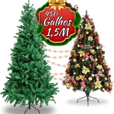 Árvore De Natal Pinheiro Grande Luxo Cheia Premium 1.50m 450 Galhos Verde Tradicional