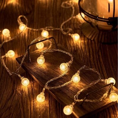 Cordão de Led Gambiarra Bolinha Cristal Varal Luminoso Decorativo 3 Metros Alimentação Pilha & USB Bivolt Para Festas Casamentos Vitrines Lar Atividades ao Ar Livre 20 Leds Luz Fixa Branco-Quente