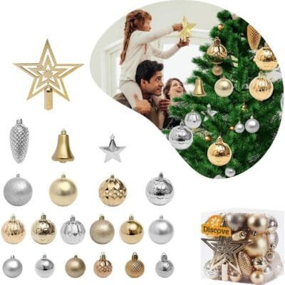 Kit 45 Bolas de enfeites de natal decoração 2024 árvore natalina pinha bolinhas gliter casa festa (Champanhe Dourado e Prateado)