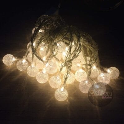 Varal 20 Leds Cordão Bolinha Cristal 3m Luz Amarela Pilha