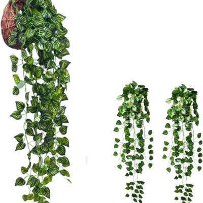 kit 2 Planta Artificial Pendente Folhagem Peperomia Decoração para Vaso Toque Realista