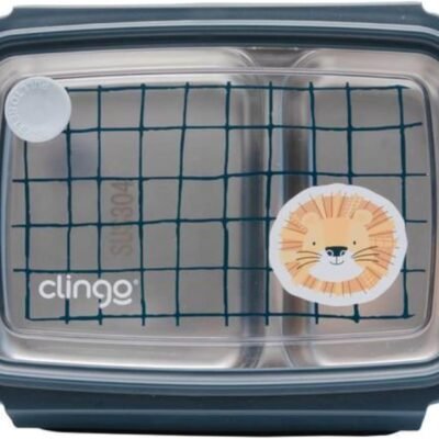 Clingo Bento Box Inox com 2 Divisórias, Tampa Hermética, Livre de BPA, Marinho