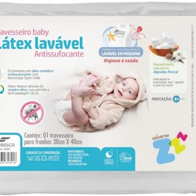 Travesseiro para Bebê Látex Lavável- Capa em Percal 180 frios – Integralmente lavável em máquina – P/fronhas 30x40cm – Fibrasca