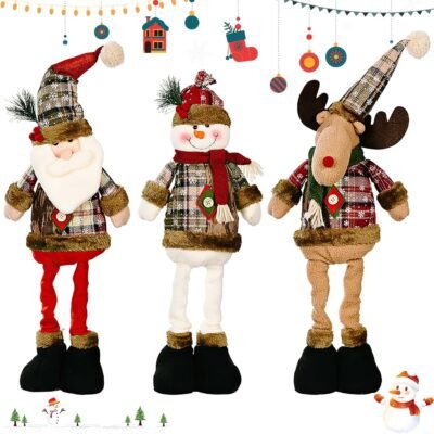 Kit 3 Enfeites de Natal de Retrátil, Boneco de neve, Alce, Papai noel, (40-55) cm*12cm, Decoração Natalina para Porta, Arvore, Jardim ou Escritorio.