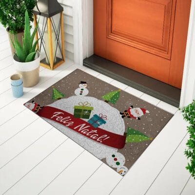Tapete Capacho Divertido Para Porta Decorativo Estampado Tema Natal – Bola De Neve Gigante Ca1278