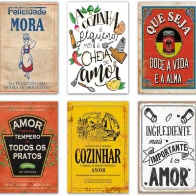 Kit 6 Placas Frases Para Cozinha – Decorativas Mdf – 30x20cm