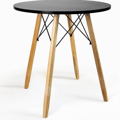 Mesa Eiffel Preta Redonda 70cm Sala D Jantar Pés Palito Wood