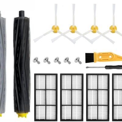 Peças de reposição para iRobot Roomba 805 850 860 861 864 866 870 871 880 890 891 960 961 964 980 981 985, kit de reposição de 17 peças: 2 rolos, 4 filtros, 4 filtros, 4 Escovas laterais, 5 Parafusos e 2 ferramentas