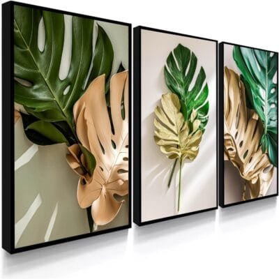 Quadro Decorativo Folhas e Plantas Verdes Amazonia Gold Fácil Fixação com Fita Dupla Face