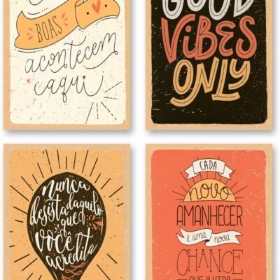 Conjunto Com 4 Placas Decorativas Mdf – Frases Inspiradoras