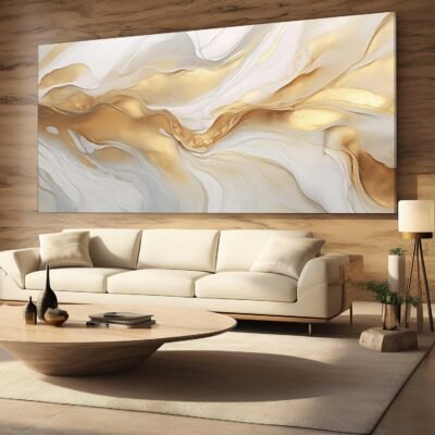 Tela Quadro Decorativo para Sala Quarto 130×70 Abstrato Dourado Luxo Grande Decoração Retangular