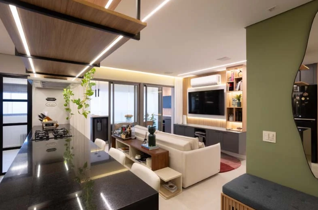 A integração de ambientes transforma o apartamento pequeno decorado em um local mais espaçoso, funcional e confortável – Projeto: Loft 7 Arquitetura