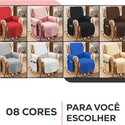 Protetor de Sofá/Poltrona 1 Lugar com Porta-Objetos, Matelassê Ultrassônico 170 Fios, Elegante para Decoração e Proteção (Rose)