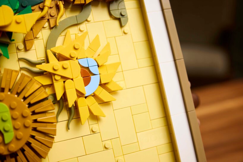 the design team is able to translate the impasto effect of the artwork into the LEGO Sunflowers set