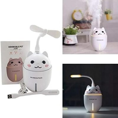 Umidificador Purificador Ar Luminaria Abajur Ventilador Led Portatil 3 Em 1 Adorable Pet