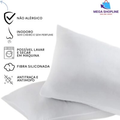 Kit 2 Travesseiro 65x45cm Antialergico Fibra Siliconada Importada de Baixa Densidade Macio