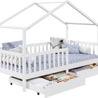 Cama Montessoriana Madeira Maciça Casa com Estrado Elea (Branco)