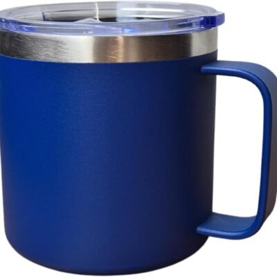 CABE MAIS Caneca Térmica c/Alça 450ml c/Tampa Acrilica Antivazamento – Isolamento a Vácuo c/Parede Dupla, Bebidas Quentes Frias por Horas, Design Compacto Portátil, Acabamento Fosco (Azul Escuro)