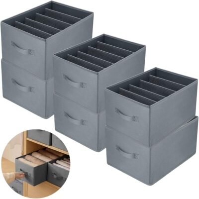 Kit C/6 Organizadores de Roupas C/5 Divisórias de Poliéster com Alças | Respirável, Dobrável, Lavável – Ideal para Guarda-Roupas, Closet, Gavetas | Marca Bigzu®