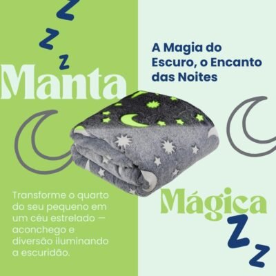 Manta Florescente Infantil – Cobertor Mágico Brilha no Escuro (Azul)