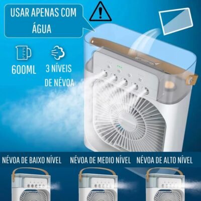 Mini Ar Condicionado Umidificador Refil Gelo Portátil Luz Led Ventilador Mesa Climatizador Purificador Escritório Reservatório Refrigerador USB Led Bivolt Névoa Silencioso Ar Fresco CLAYMORE (Branco)