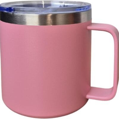 CABE MAIS Caneca Térmica c/Alça 450ml C/Tampa Acrilica Antivazamento – Isolamento a Vácuo C/Parede Dupla, Bebidas Quentes Frias por Horas, Design Compacto Portátil, Acabamento Fosco (Rosa Claro)