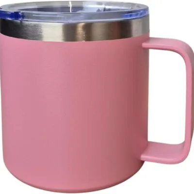CABE MAIS Caneca Térmica c/Alça 450ml C/Tampa Acrilica Antivazamento – Isolamento a Vácuo C/Parede Dupla, Bebidas Quentes Frias por Horas, Design Compacto Portátil, Acabamento Fosco (Rosa Claro)
