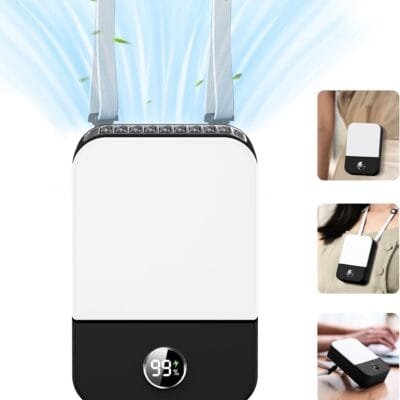 Andwing Ventilador de pescoço portátil recarregável, mini ventilador portátil com clipe de cintura ajustável de 3 velocidades, ventilador pessoal sem folhas para casa, escritório, viagens ao ar livre