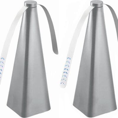 Treva Ventilador de insetos, dissuasor de moscas com lâminas holográficas para limpar insetos, mosquitos e moscas, ventilador de moscas alimentado por bateria, prata (pacote com 2)