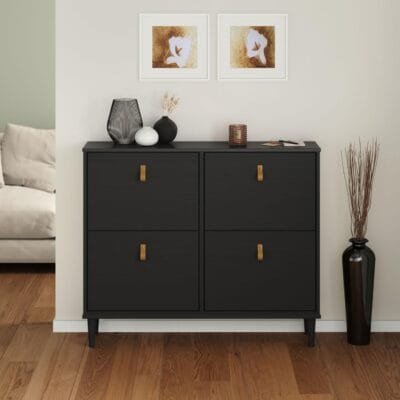 IDIMEX Sapateira Preta Madeira Horizontal Organizadora 4 Portas Mikka