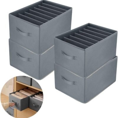 Kit C/4 Organizadores de Roupas C/7 Divisórias de Poliéster com Alças | Respirável, Dobrável, Lavável – Ideal para Guarda-Roupas, Closet, Gavetas | Marca Bigzu®