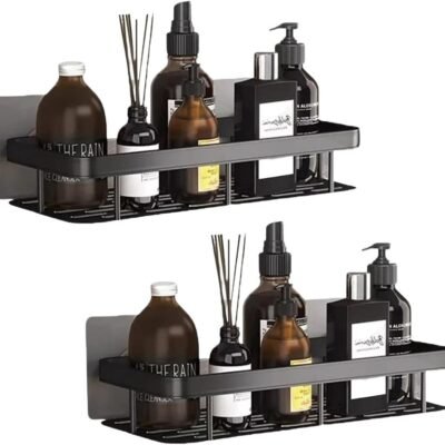 Kit 2 Nichos Prateleiras Suporte Porta Shampoo Box Banheiro Sem Furar Parede (Preto)