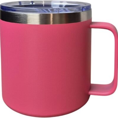 CABE MAIS Caneca Térmica c/Alça 450ml c/Tampa Acrilica Antivazamento – Isolamento a Vácuo c/Parede Dupla, Bebidas Quentes Frias por Horas, Design Compacto Portátil, Acabamento Fosco (Rosa Pink)