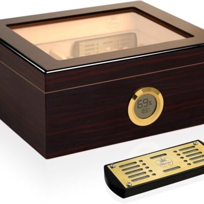 Umidor de charuto, charuto Humidor, caixa de charuto espanhol feito à mão com higrômetro digital, umidificador, divisor, presentes para homens acessórios de charuto Cuba (30-50 charutos)