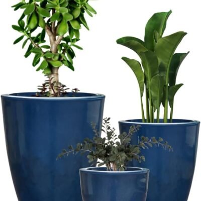 Kit 3 Vasos para Plantas Decorativo Luxo Efeito Marmorizado Cor Azul