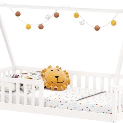 IDIMEX Cama Infantil Madeira Branco Grade Montessori Casinha de Chão Nicolas