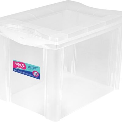 Caixa Organizadora Plástica de 30 Litros, Cor Cristal, Linha Radical Color, Ordene.