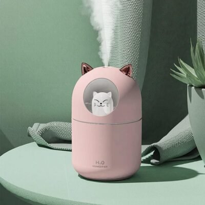 Umidificador De Ar Luminária USB Difusor Aromatizador Orelhas Gatinho (Rosa)