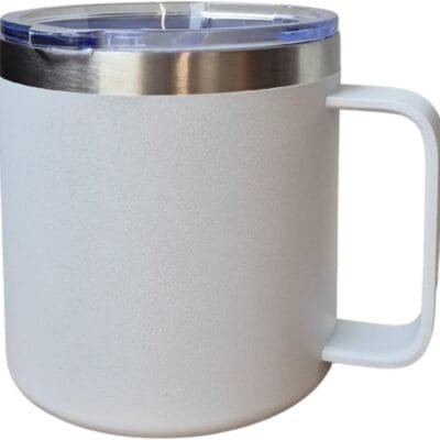 CABE MAIS Caneca Térmica c/Alça 450ml c/Tampa Acrilica Antivazamento – Isolamento a Vácuo c/Parede Dupla, Bebidas Quentes Frias por Horas, Design Compacto Portátil, Acabamento Fosco (Branca)