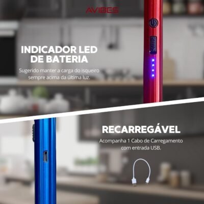 Isqueiro Elétrico USB Recarregável Multifunção para Cozinha Fogão a Gás Carvão Velas e Mais com Cores Variadas