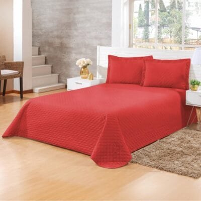 Cobre Leito Colcha Slim Para Cama de Casal Queen Avulso Sem Porta travesseiro Matelado Ultrassônico Cores Lisas – Conforto e Elegância para o Seu Quarto – 1 Peça (Vermelho, Queen(220mx240cm))