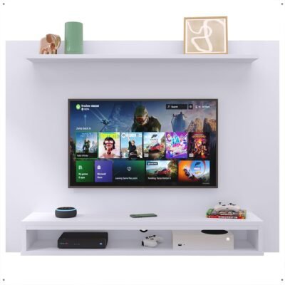 Estante Painel Parede Suspenso Tv 40 42 47 48 Polegadas Prateleira Superior Decorativa Nicho Organizador Sala Quarto – RPM (Branco)