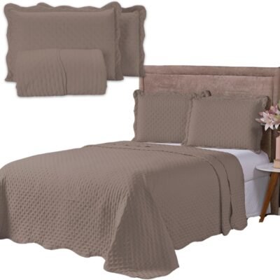 Cobre Leito Colcha Balle Para Cama de Casal Queen 400 Fios Kit com 3 Peças Cores Lisas Tecido Micro Percal Toque Mácio Acompanha Colcha e Porta Travesseiros (Avelã, Casal Queen (240x260cm)