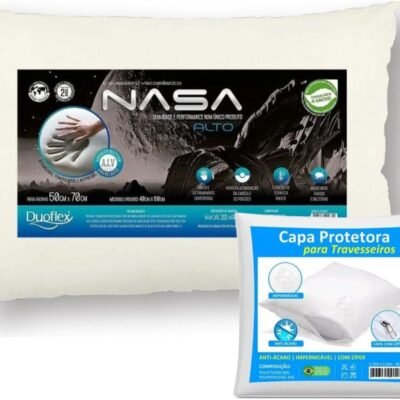 Kit Travesseiro Nasa X Alto Original Antialérgico Antiácaro Viscoelástico Confortável Macio Duoflex Capa Protetora impermeável com Zíper